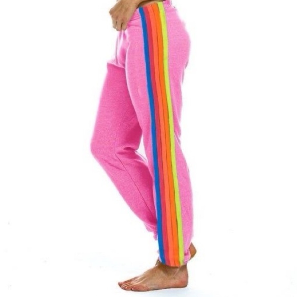 Aviator Nation Pink Rainbow 5 Stripe Sweatpants - Picture 2 of 2